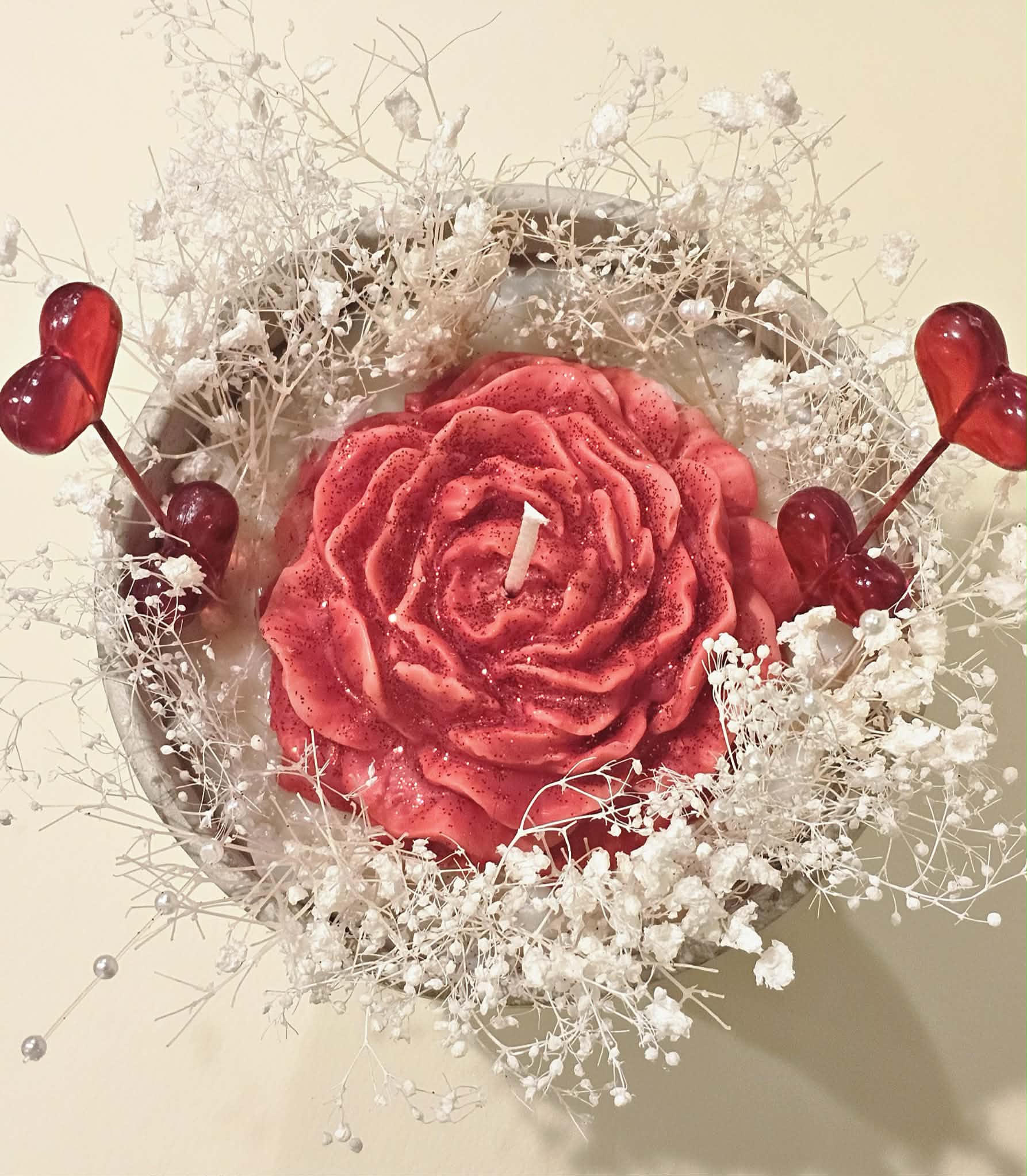 Valentine Red Peony Candle in Grey Clay Pot with Gift Box