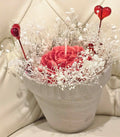 Valentine Red Peony Candle in Grey Clay Pot with Gift Box