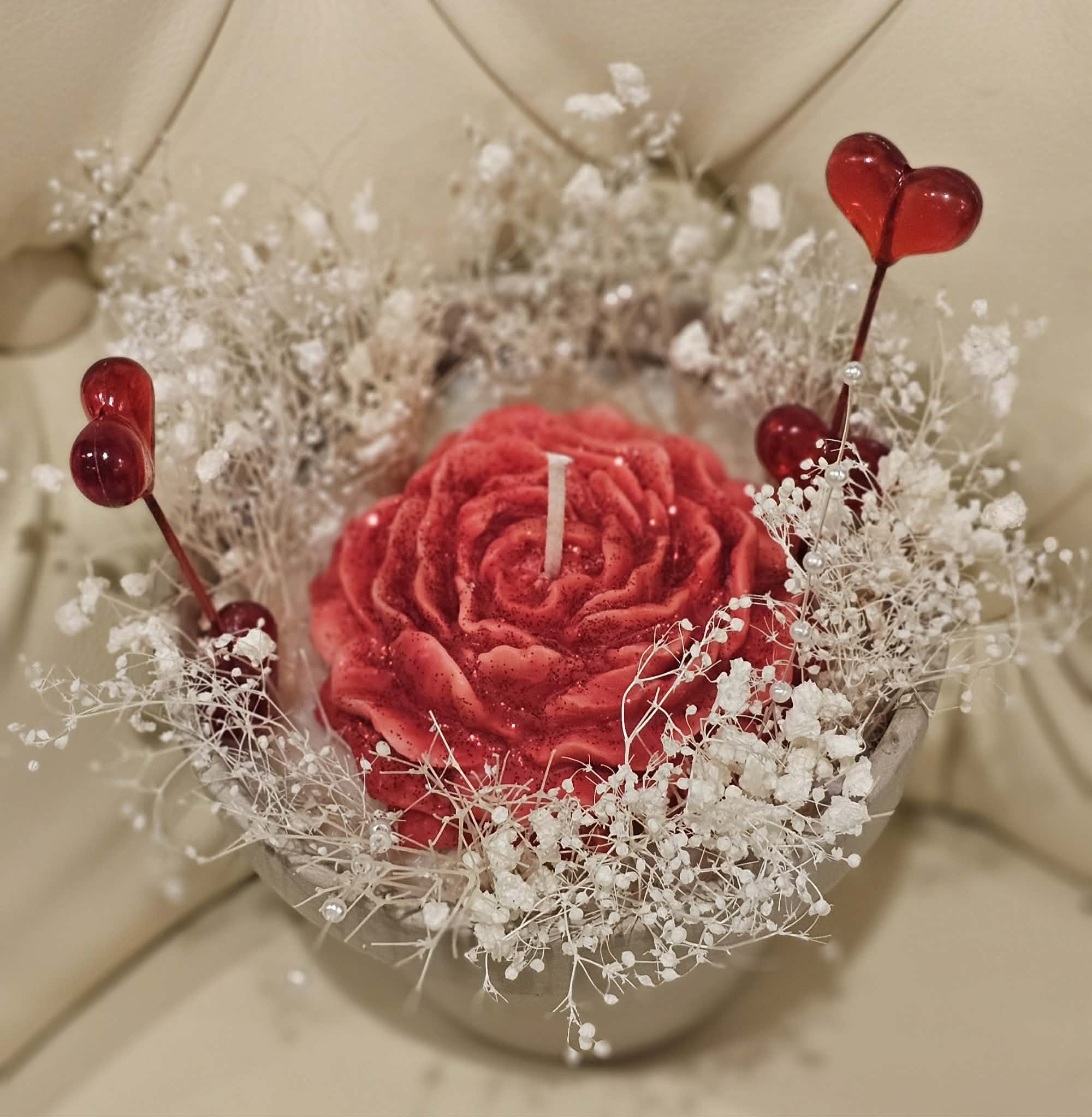 Valentine Red Peony Candle in Grey Clay Pot with Gift Box