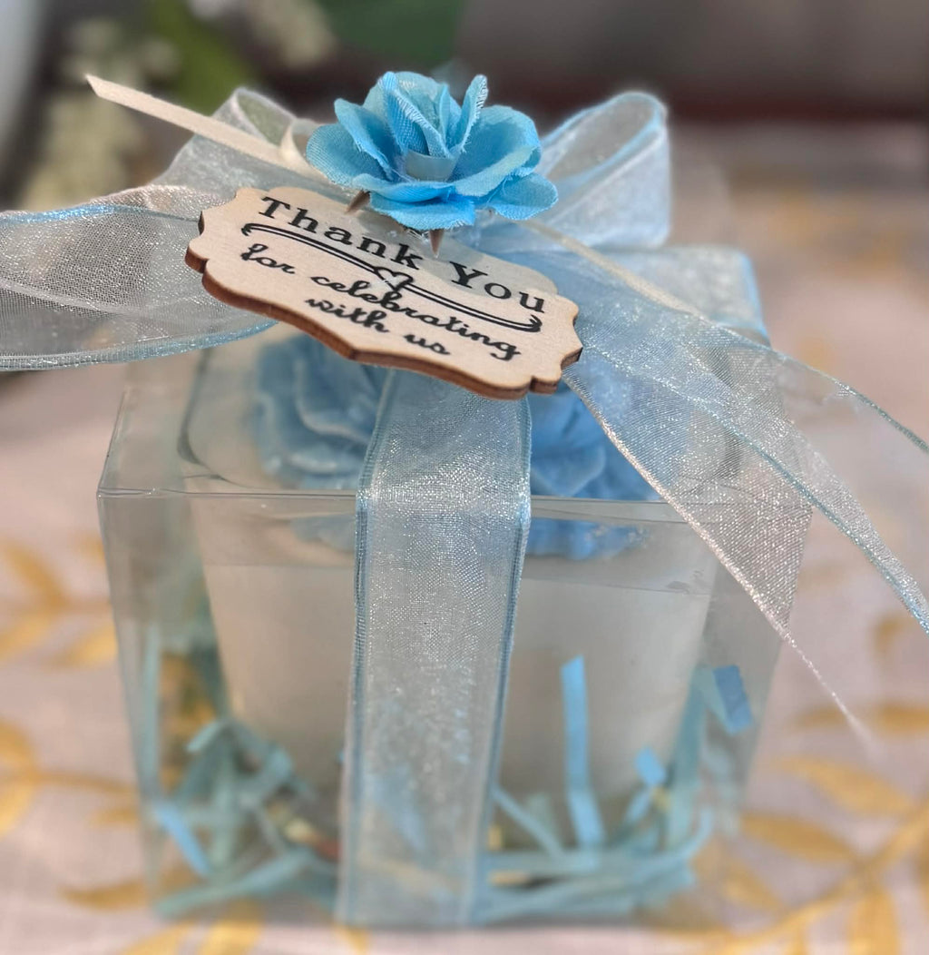 Valentine Square White Candle with Lite Blue Peony and Gift Box