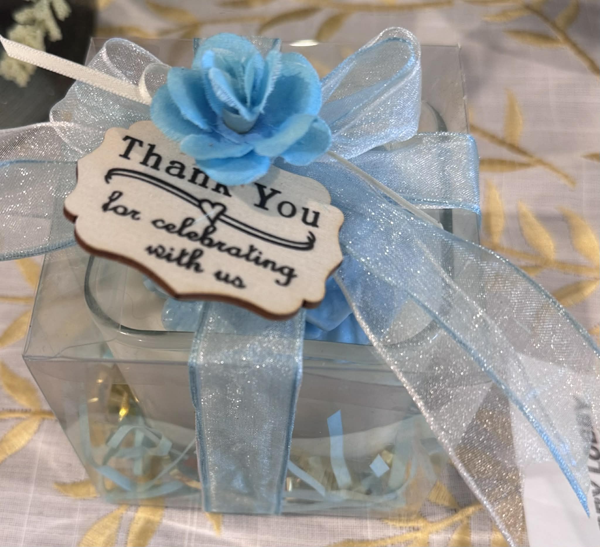 Valentine Square White Candle with Lite Blue Peony and Gift Box