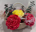 Pearl Handle Basket with mixed Peony Candles