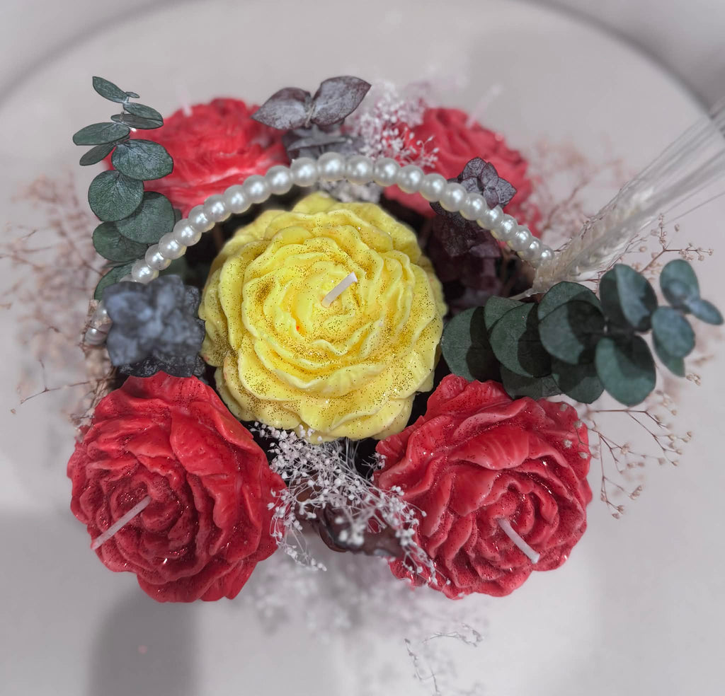 Pearl Handle Basket with mixed Peony Candles