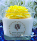 Square White Candle with Yellow Peony
