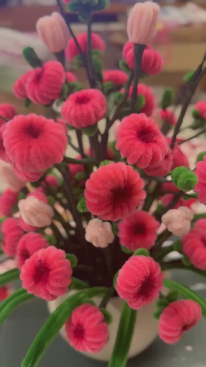 Pink Zinnias handmade pipe cleaner flowers