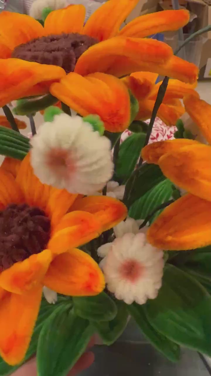 Orange Sunflower handmade pipe cleaner flowers
